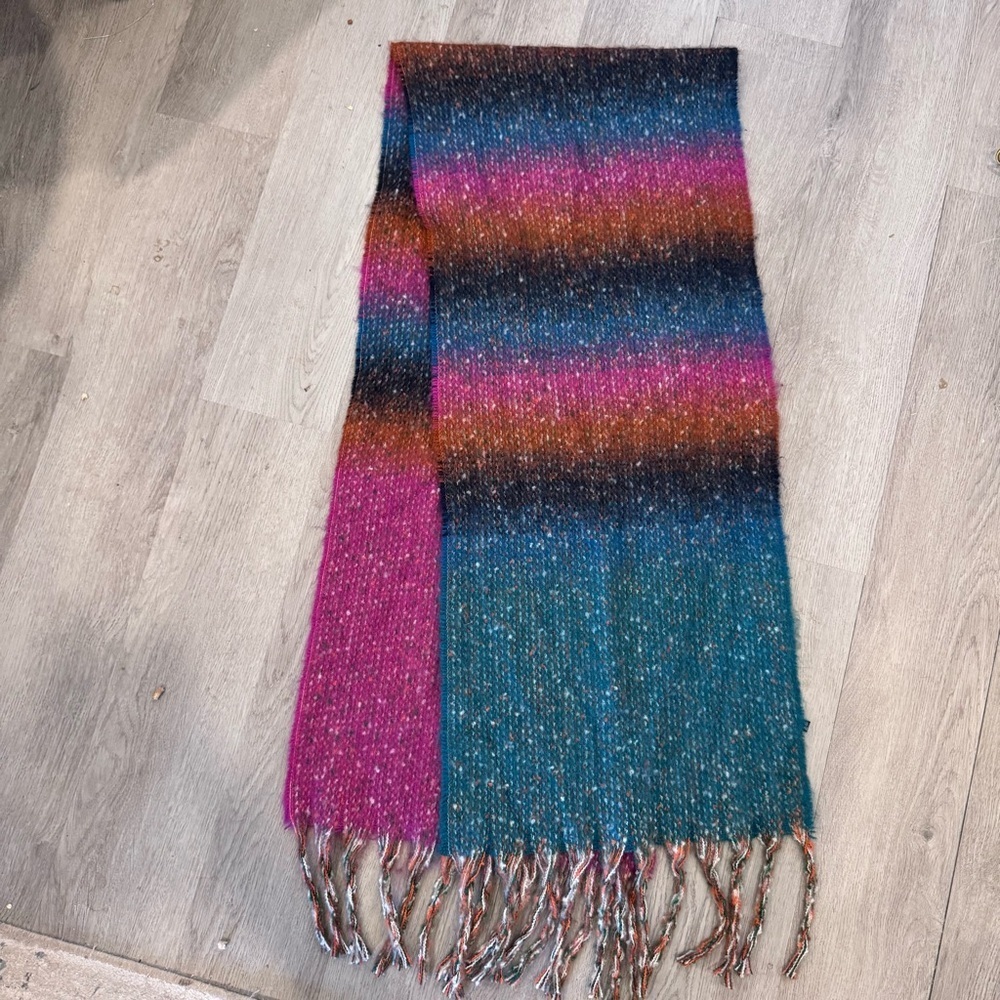Women's Multicolor Scarf with Fringe Boho Bohemian Cozy 100% Acrylic One Size